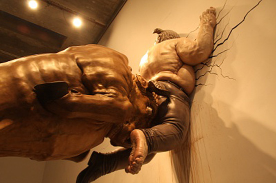 Golden Bull Fart Sculpture